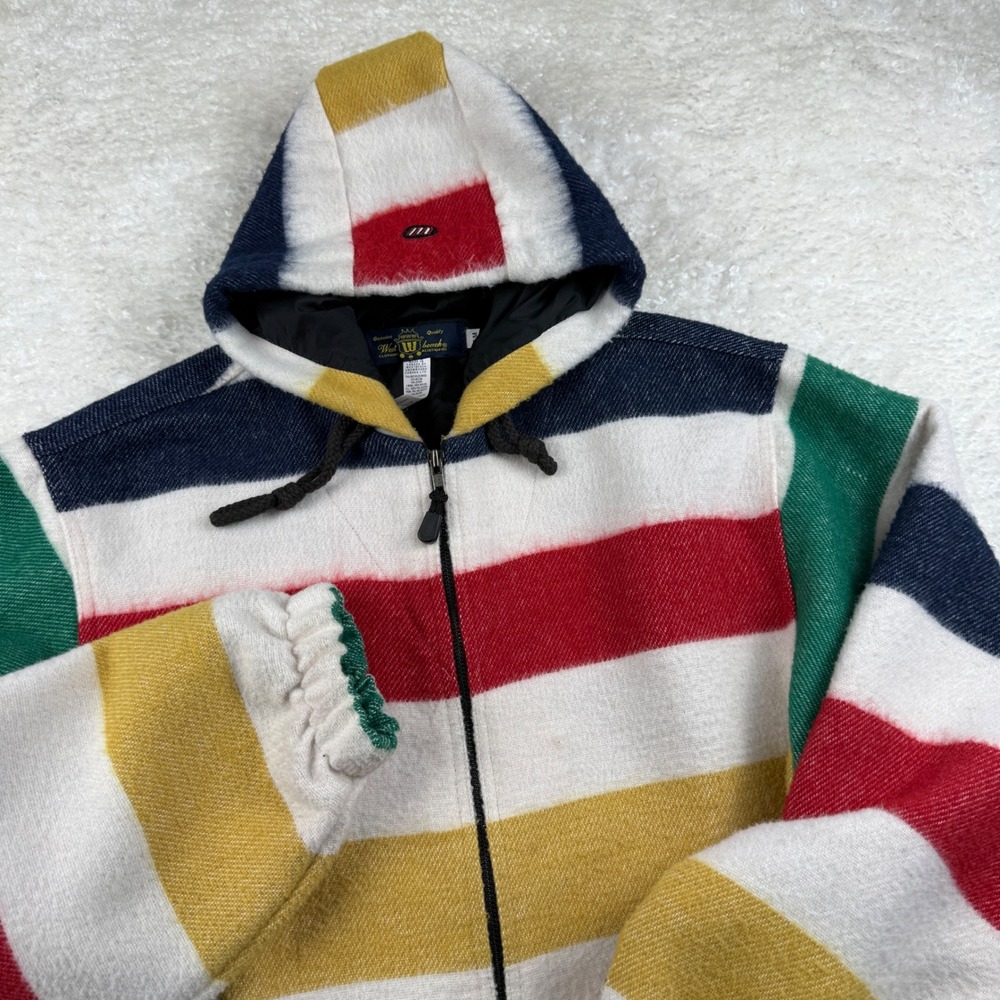 Vtg Westbeach Jacket Mens M Hudson's Bay Inspired Wool Blanket Zip Up Hooded